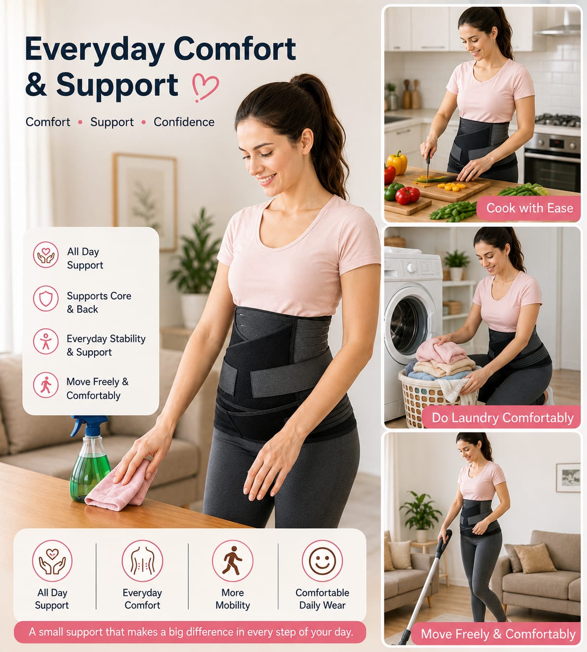 3-in-1 Adjustable Support Belt for Abdomen & Waist Support